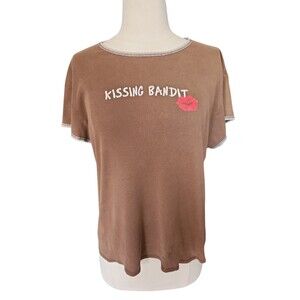 Old Navy Vintage Y2K Baby Tee T-shirt  Womens XXL Brown Indie Skater Lace Trim